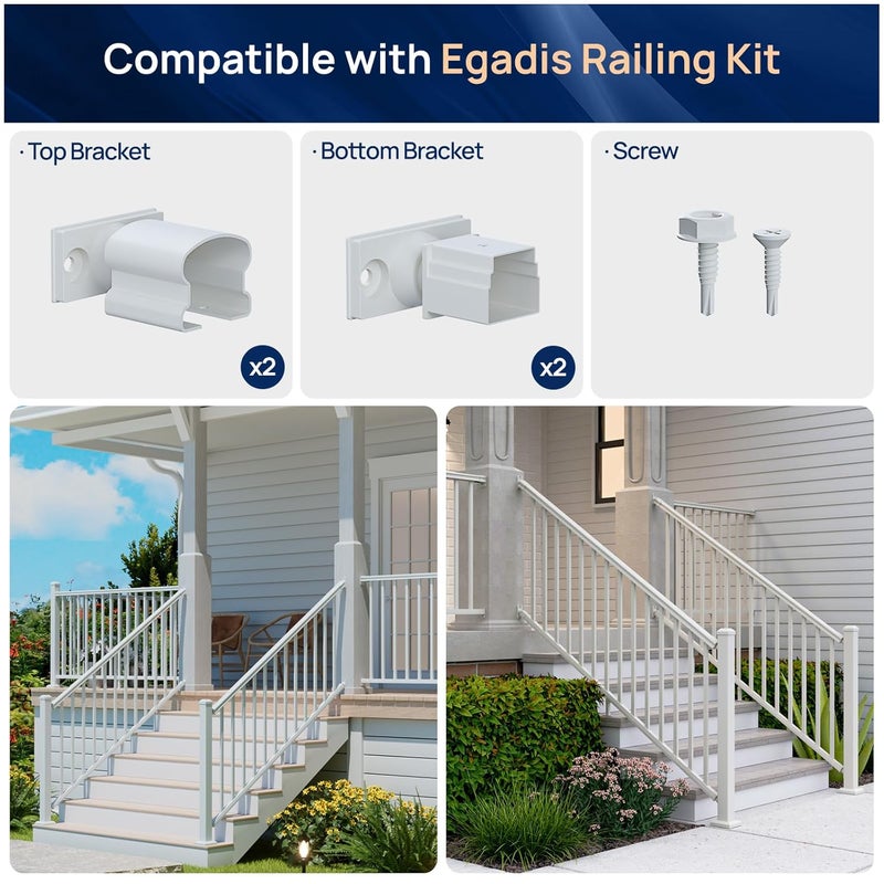 Egadis 4 Pack Aluminum Deck Railing Bracket Connector, Adjustable Railing Bracket, White Outdoor Textured Powder-Coat Finish Rail System for Decks, Porches & Balconies - Image 3